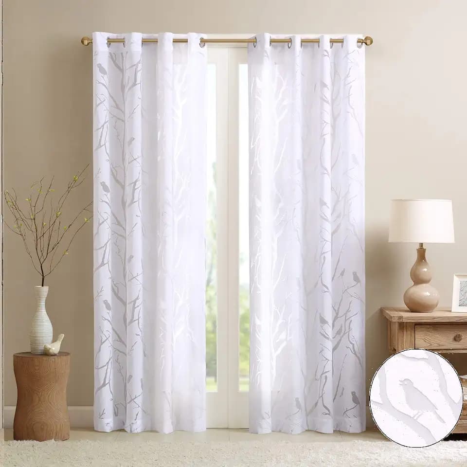Madison Park Semi Sheer Curtain, Botanical Print, 1 Panel 50x63 White