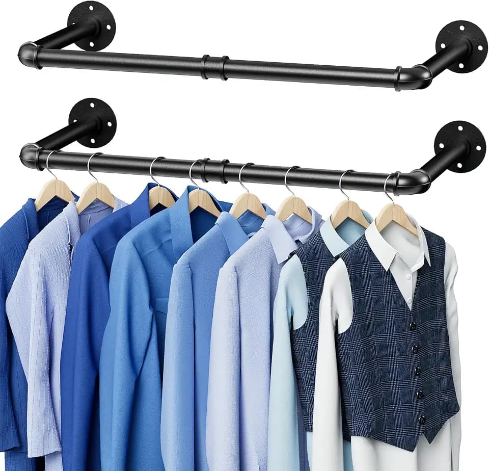 38In Wall Mounted Clothes Rack , 2 Pack Industrial Pipe Clothing Rack