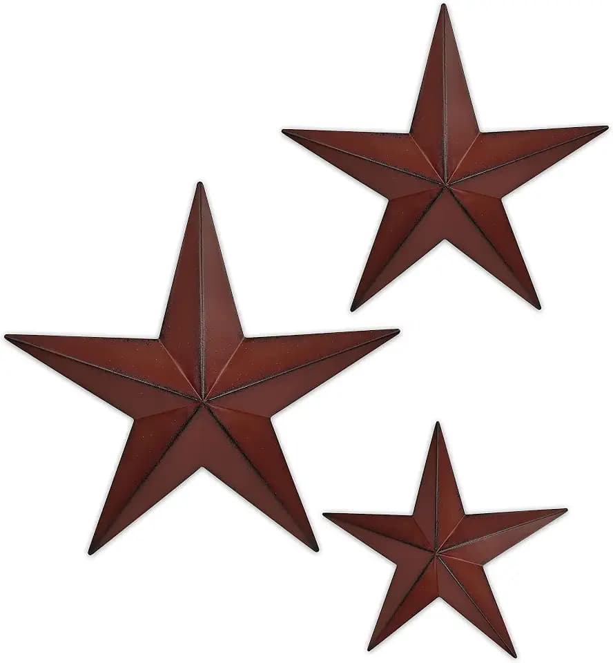 VIVICOMFY 6" 9" 12"(3pieces Red Black Barn Star Texas Stars Art-Metal Stars for Outside Rustic Vintage Western Wall Decor Country Home Farmhouse Wall Decorations