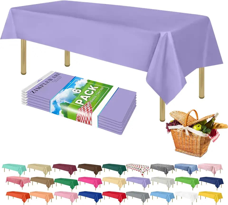 ZIMPLEWARE Premium Plastic Table Cloth Disposable 54" x 108" 6 Pack