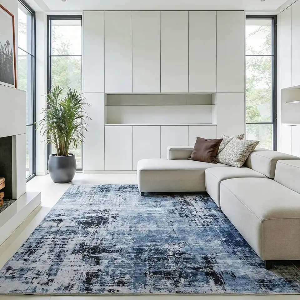 ThreadGlobe Washable Area Rugs for Living Room 9x12, Blue, Tie-dye Style