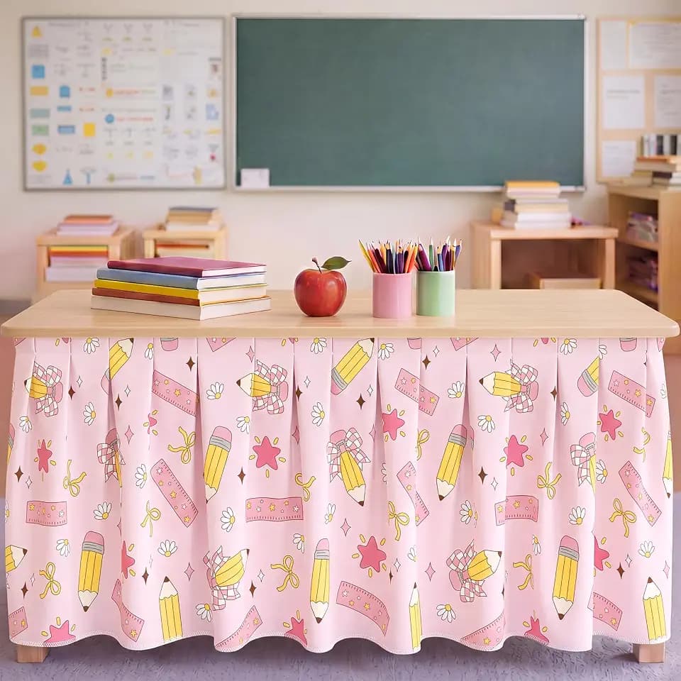 Fanfanwin 9 ft Pencil Table Skirt Teacher Ruffled Desk Skirt
