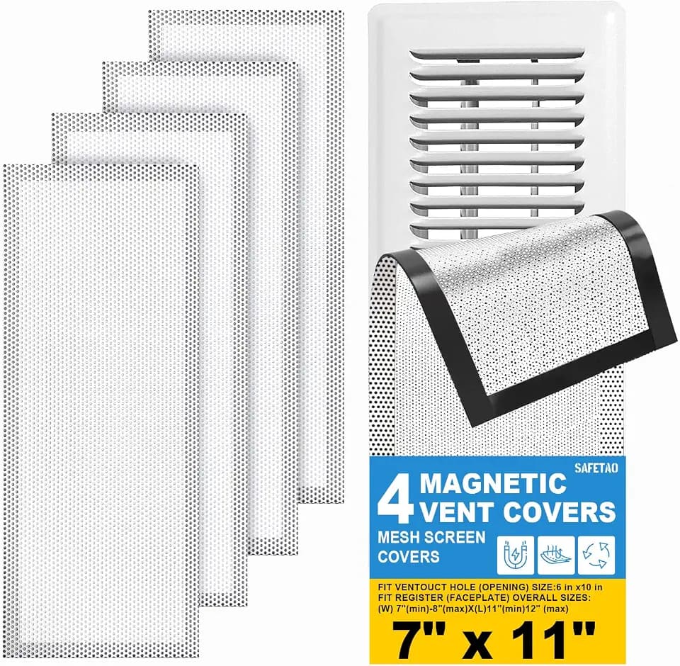 Stronge Magnetic Vent Covers, 7x11 Inch Floor Vent Covers 4 Pack, for Floor, Wall & Ceiling Registers of Width 7" to 8", Length 11" to 12.5", Magnetic Air Vent Filter, White