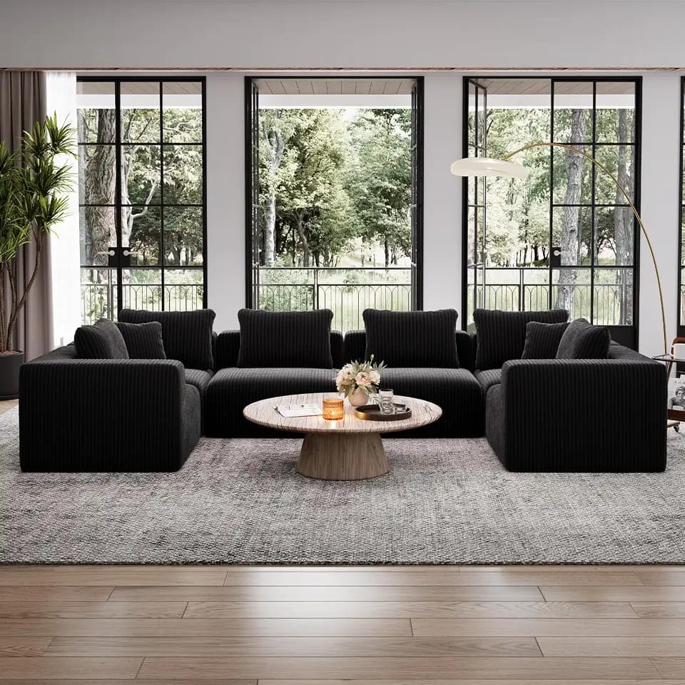 Avenco 141-inch 6-seat Modular Sectional Sofa Couch, Corduroy Fabric