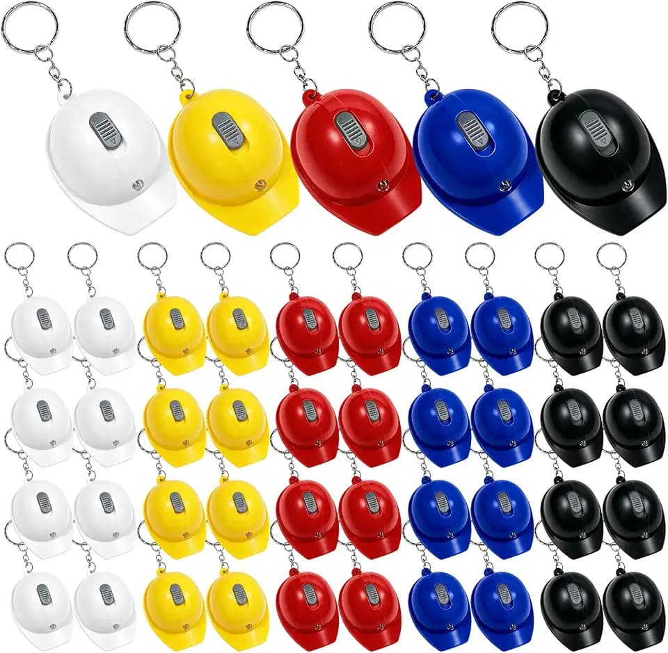 45 Pcs Construction Party Favors Keychains Yellow Safety Helmet Flashlight