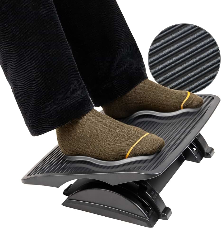 Mind Reader Foot Rest, Under Desk at Work, Ergonomic, Height Adjustable, Office, Plastic, Black