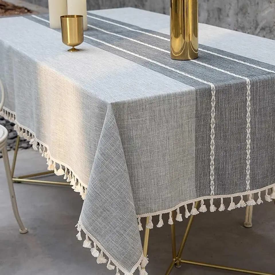 Deep Dream Tablecloth, Embroidered Waterproof Table Cloth Cotton Linen Wrinkle Free Anti-Fading Tablecloths Washable Dust-Proof Table Cover for Kitchen Dinning Party, 55 x 120 Inch - New Gray