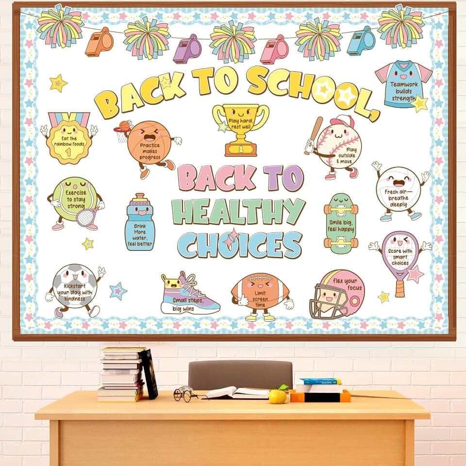 Funrous Sports Bulletin Board Back to Healthy Choices Cutout Back to School Classroom Decor with Positive Affirmations for First Day of School Classroom Wall Door Decor