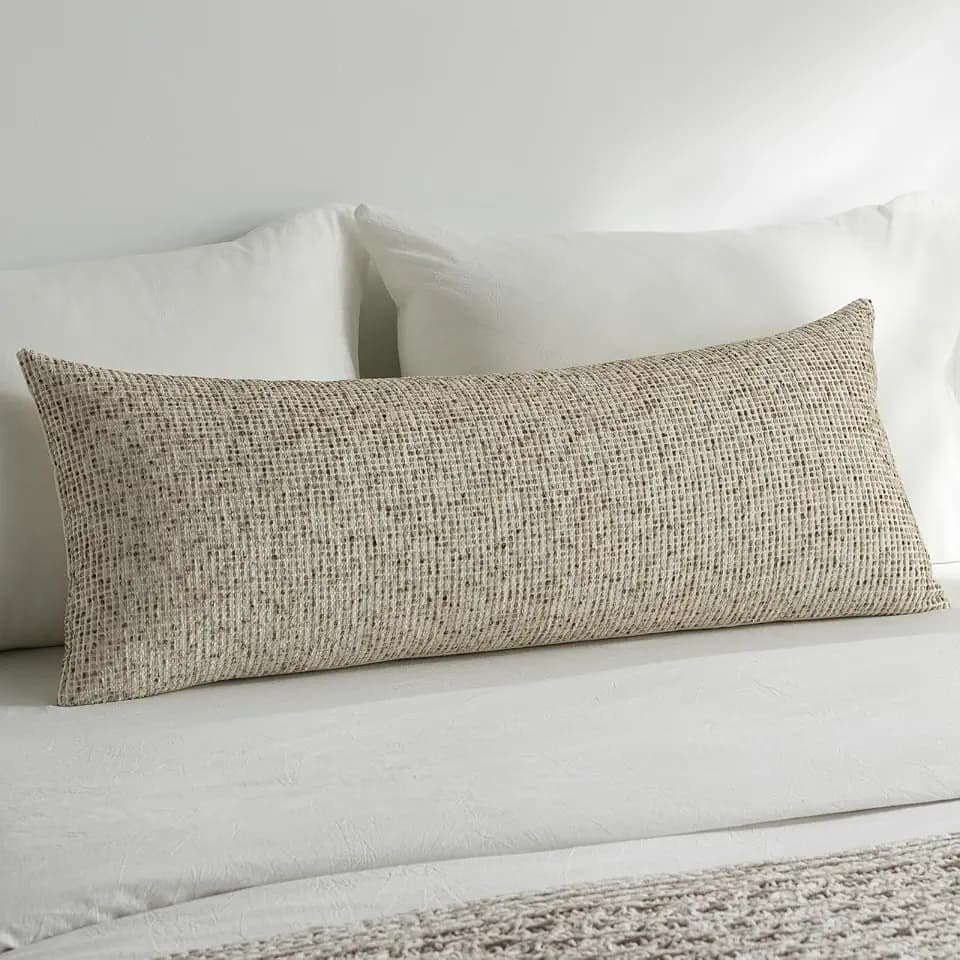 Pack of 1 Neutral Lumbar Pillow Covers 14x36 Boho Textured Dots Stripe Chenille Rectangular Long Decorative Body Pillow Cases Accents for Living Room Couch Bed Farmhouse Home Decor, Taupe