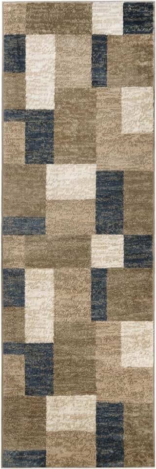 SUPERIOR Clifton Indoor Runner Rug, Easy Clean, 2'7"x8', Grey Brown