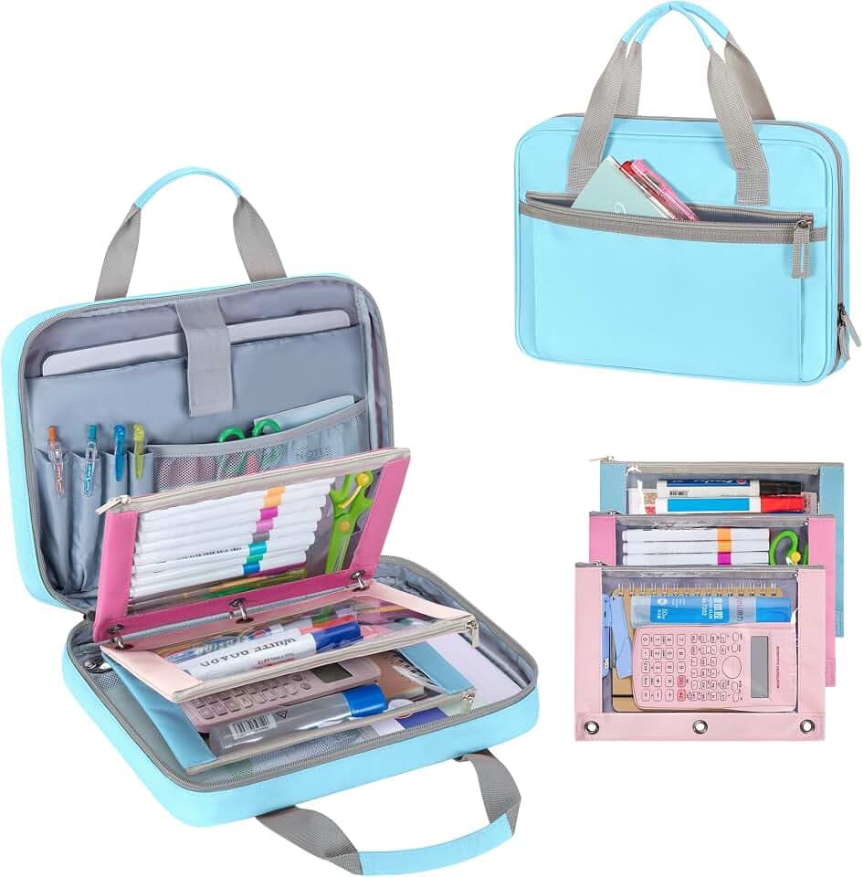 YARWO 2026 Upgraded Zipper Binder 3 Ring Bag with 3 Pack Pencil Pouches