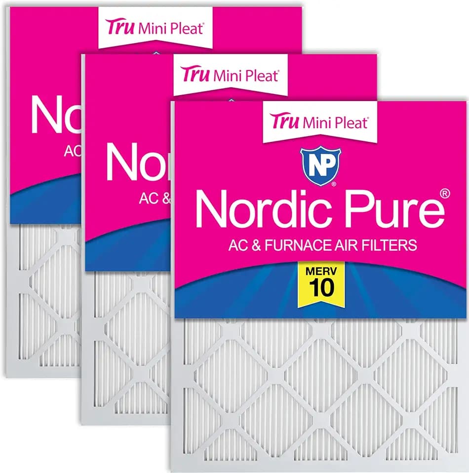 Nordic Pure 12x24x1 (Actual Size: 11 3/8 x 23 3/8 x 3/4) Tru Mini Pleat MERV 10 AC Furnace Air Filters – 2.5X More Media for Longer-Lasting, High-Efficiency Filtration - 3 Pack