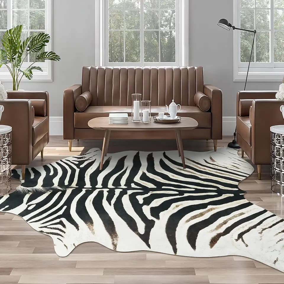 AROGAN Western Faux Zebra Rug, Sturdy Zebra Hide Rugs, Non-Slip 5.2x6.2 Ft