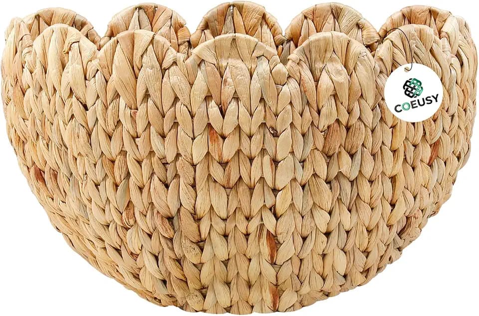 Coeusy Scalloped Wicker Wall Basket, Boho Hanging Basket for Home Decor