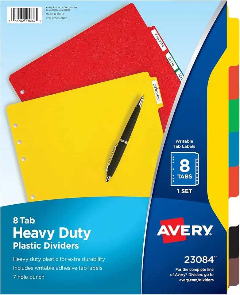 Avery Heavy-Duty Plastic Dividers, 8-Tab, Multicolor, 1 Set