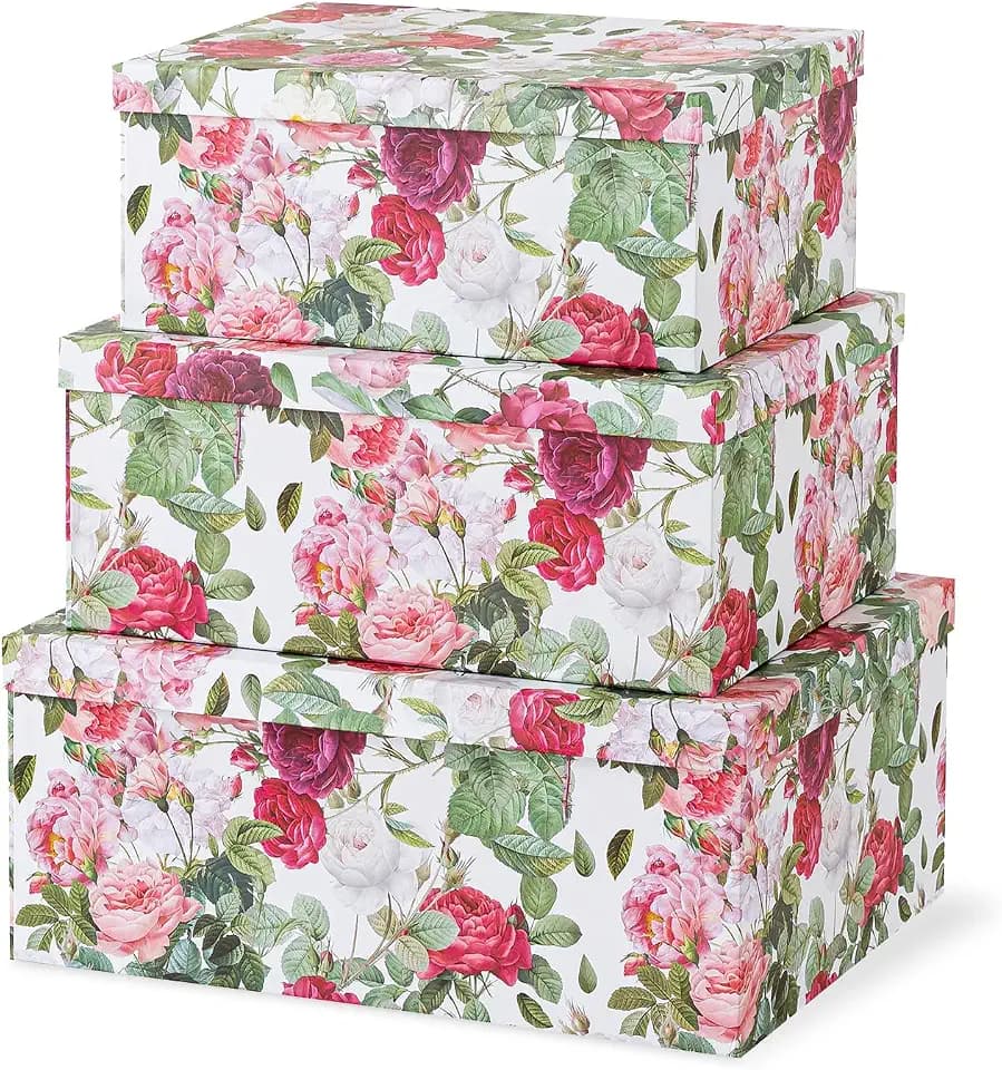 Soul & Lane - Rose Romance Decorative Storage Boxes with Lids, Set of 3