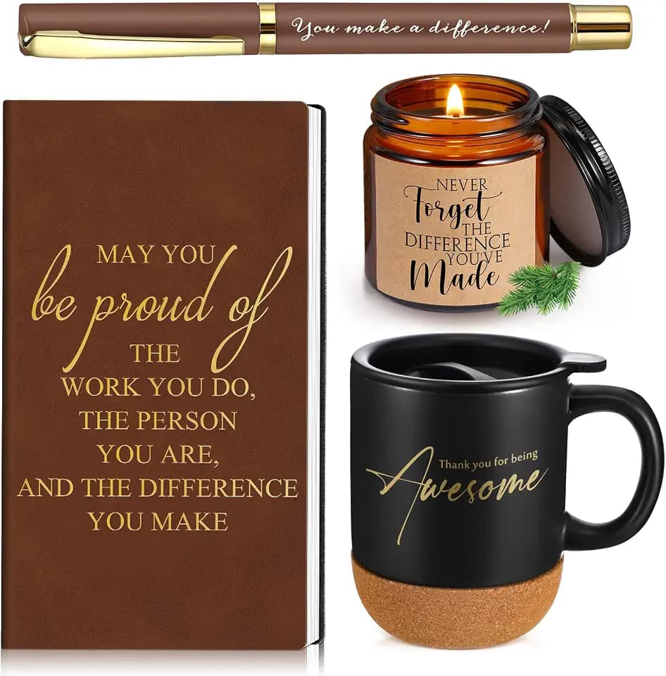 Sayglossy 4 Pcs Thank You Gift Set for Men Employee Coworker Teacher, Brown