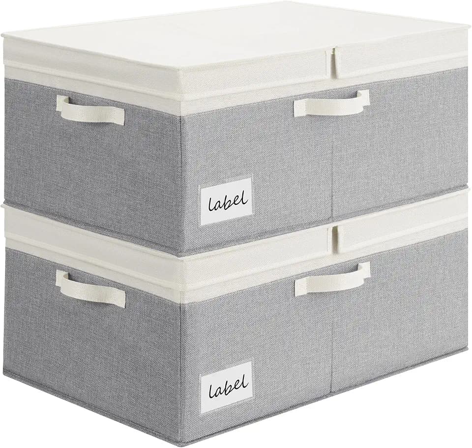 GRANNY SAYS Extra Large Storage Bins with Lids, Closet Bins, Gray&Ivory