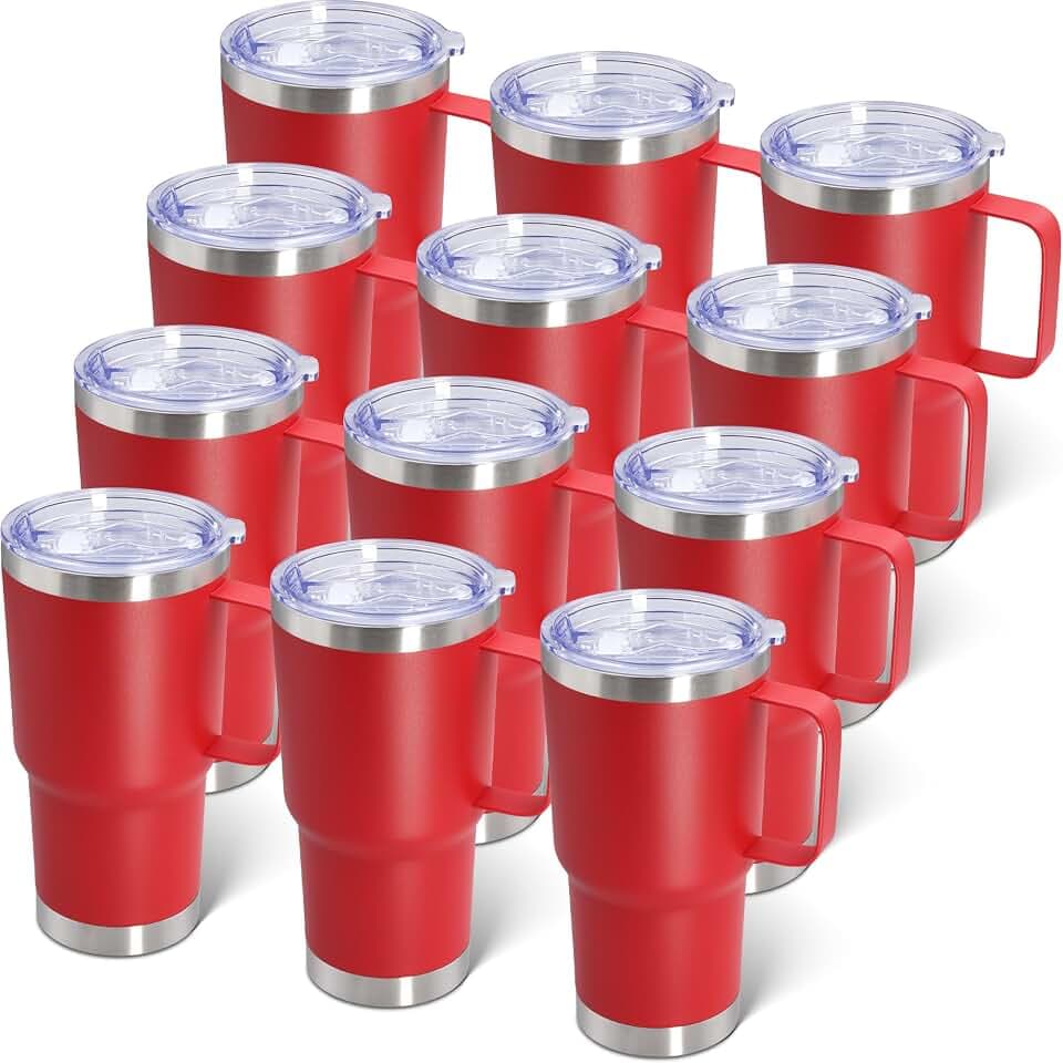 20 oz Tumbler with Handle and Lid Insulated Travel Coffee Mug Red 12P
