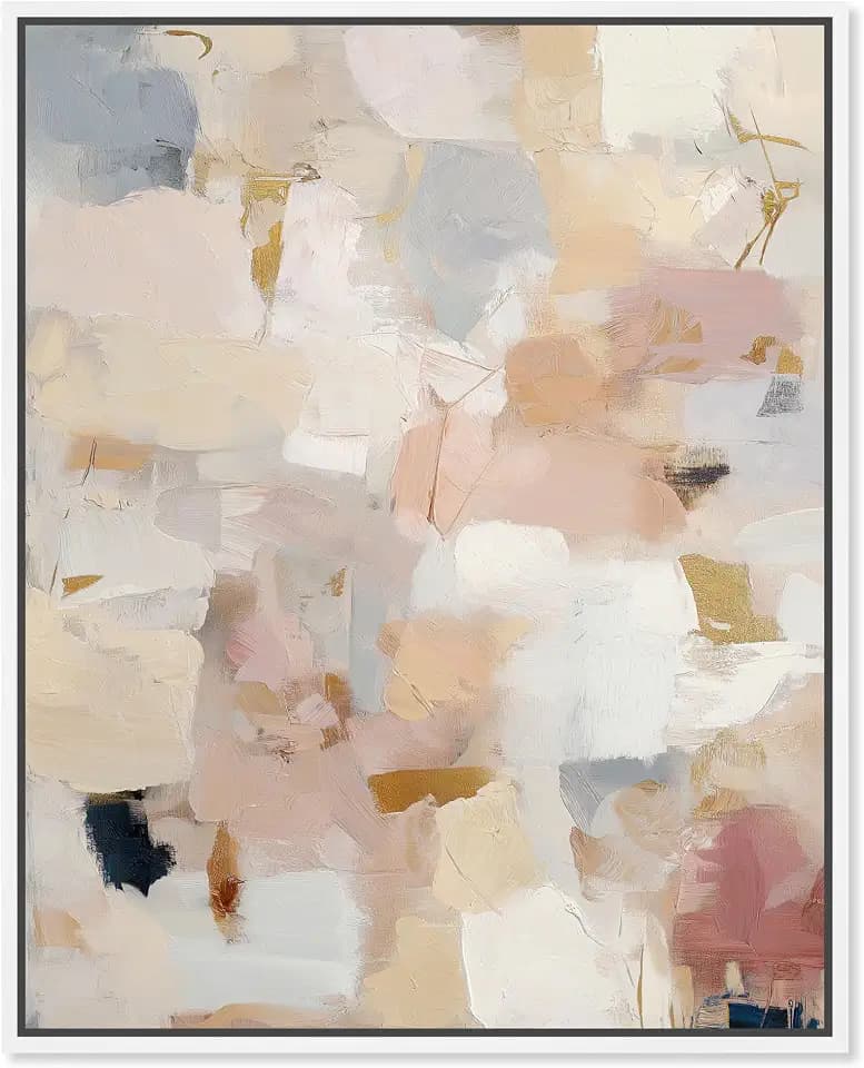 Aura of Beige Canvas Print Neutral Abstract Art by Art Remedy, White Frame, 36 x 45