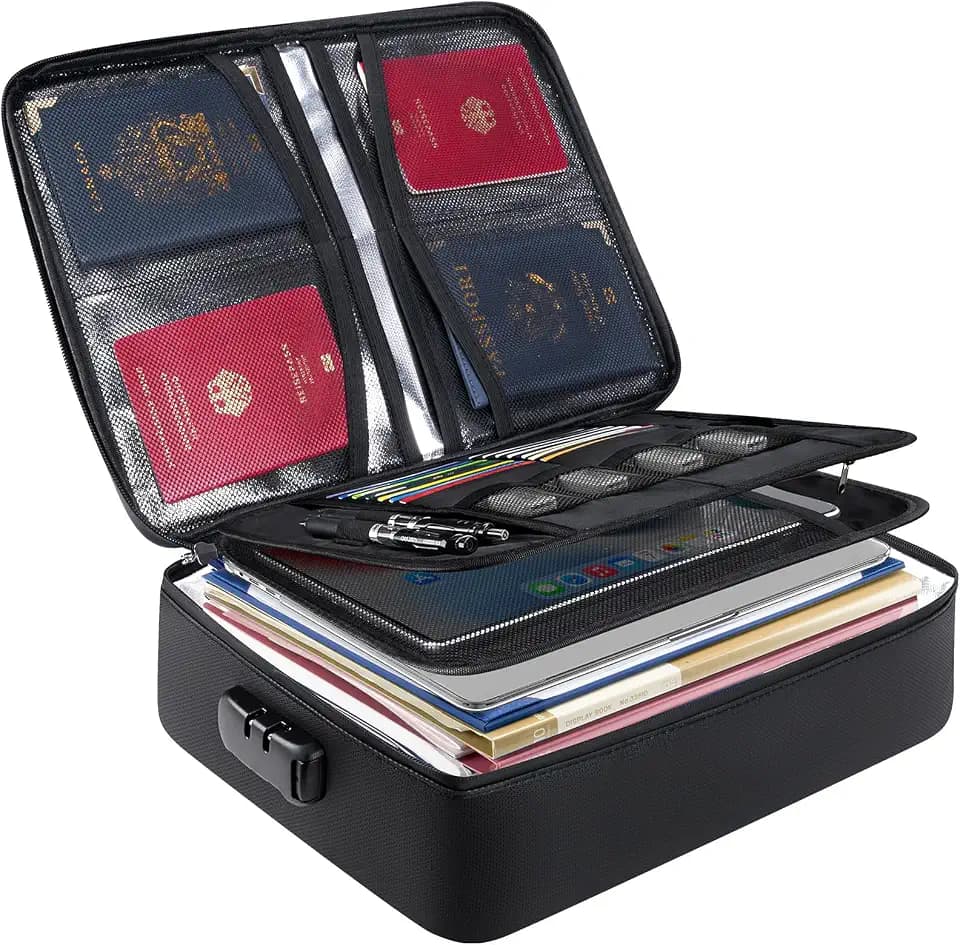 BALEINE Fireproof Document Box with Lock, Waterproof Fire Safe File Bag