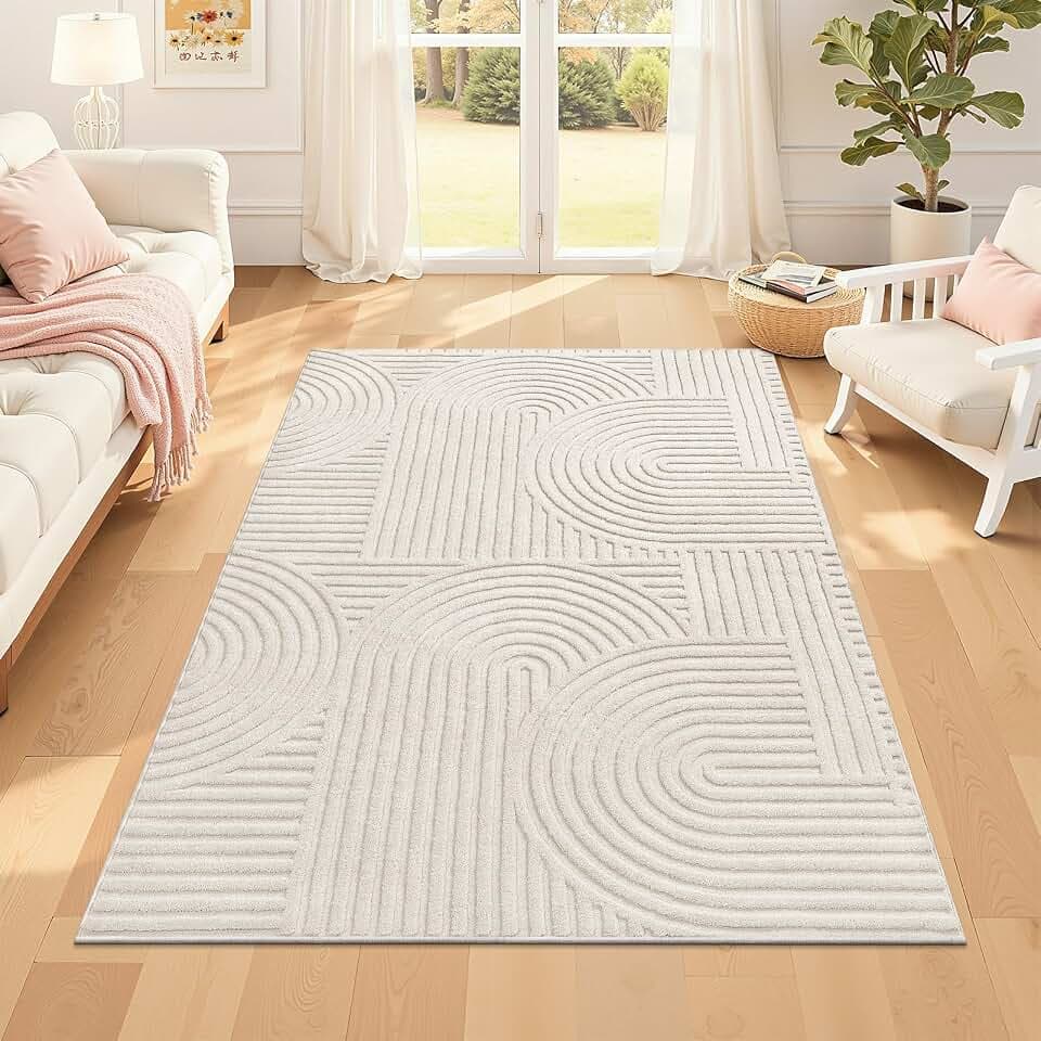 Pauwer 4x6 Area Rugs for Living Room, Modern Non Slip Washable Rug, Beige