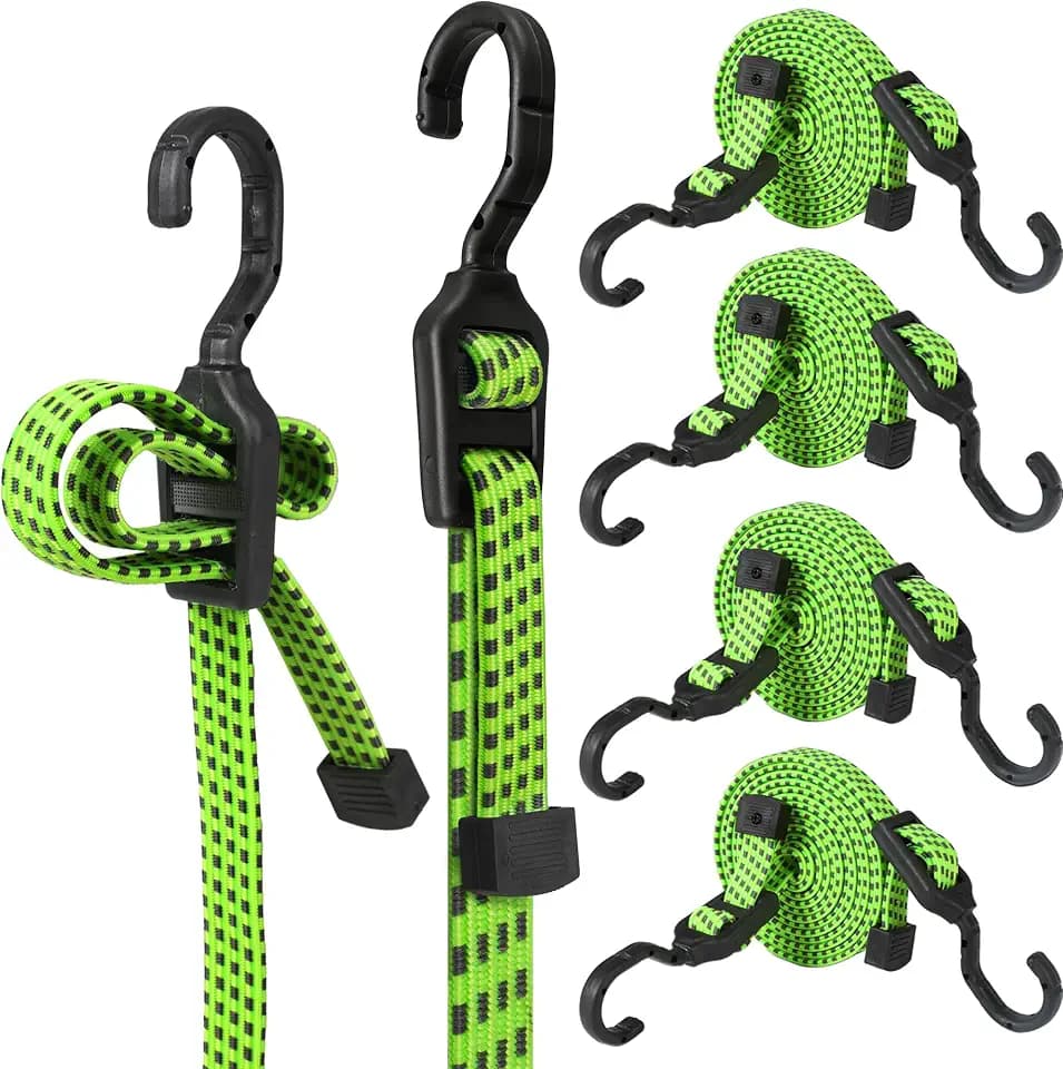 4 Pcs 40 Inch Flat Adjustable Bungee Cords with Hooks Heavy-Duty 4-Latch