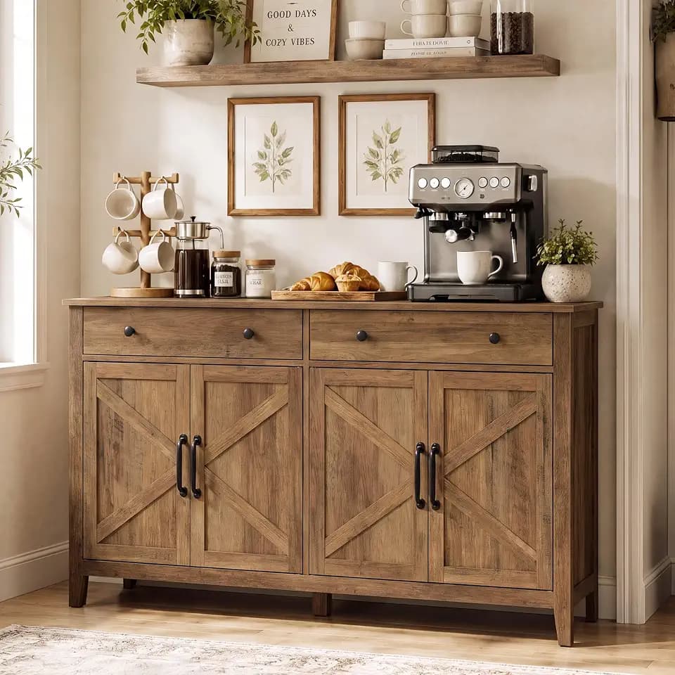 VASAGLE Farmhouse Buffet Cabinet, Coffee Bar with 2 Drawers