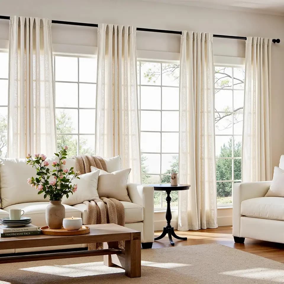 jinchan Linen Curtains Light Filtering Back Tab 50x108 Inch 4 Panels Beige