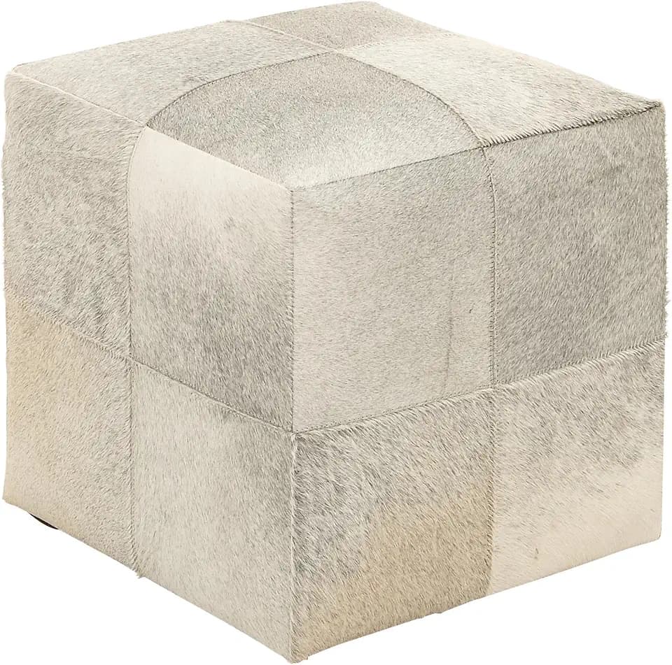 Deco 79 Leather Handmade Living Room Stool Cowhide Patchwork Ottoman, Foot Stool 16" x 16" x 16", Gray