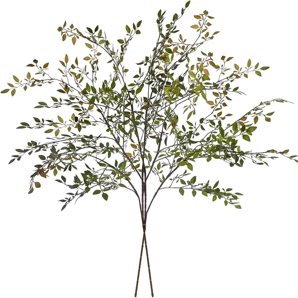 Artificial Greenery Stems, 43.3" Nandina Branches Tall Faux Plant Stems for Vase, Greenery Decor Stems Leaves Bunches for Shop Garden Office Home Décor,2Pcs,Orange