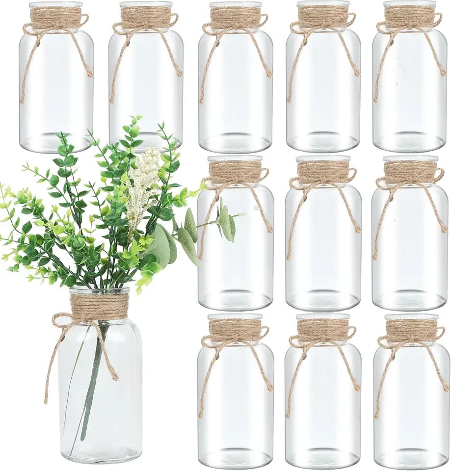12 Pack Mason Jar Vases for Centerpieces, Clear Glass Flower Vase