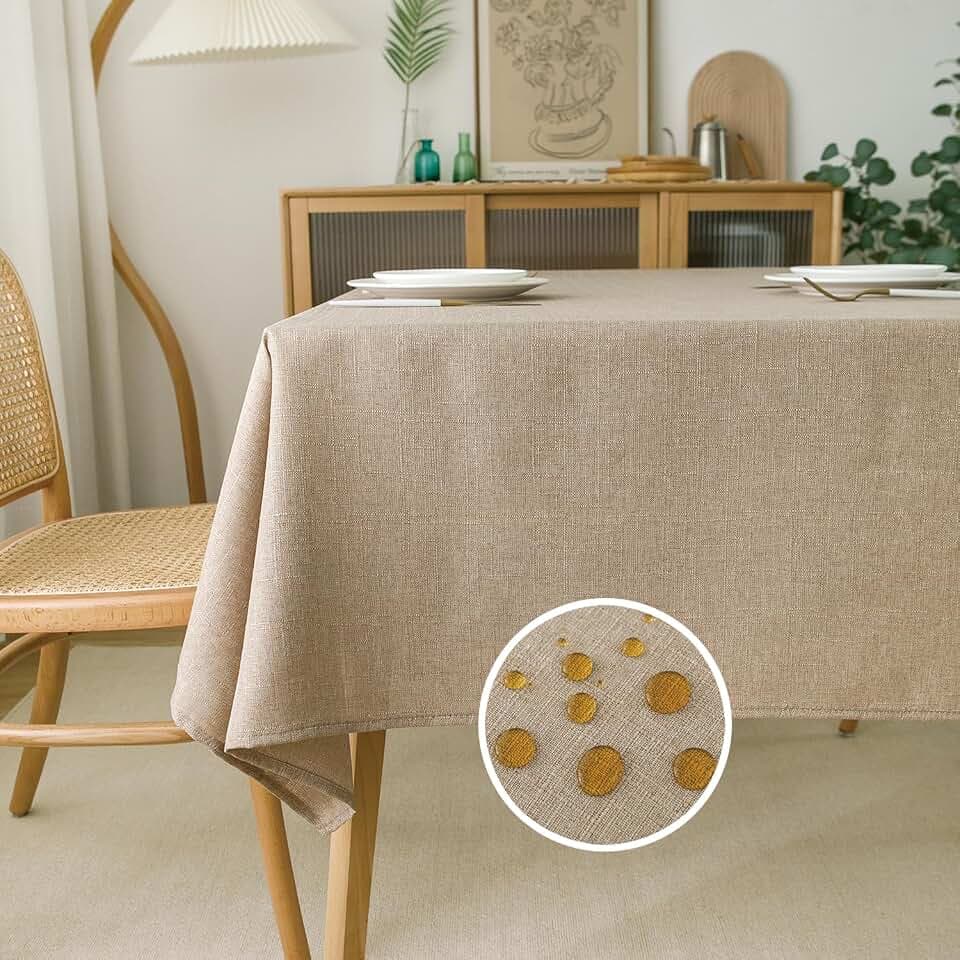 NLMUVW Linen Tablecloth 42 Inch for Square Tables - Burlap Small Table Cloth Water Resistant Farmhouse Decorative Table Cover for Dining Kitchen Card