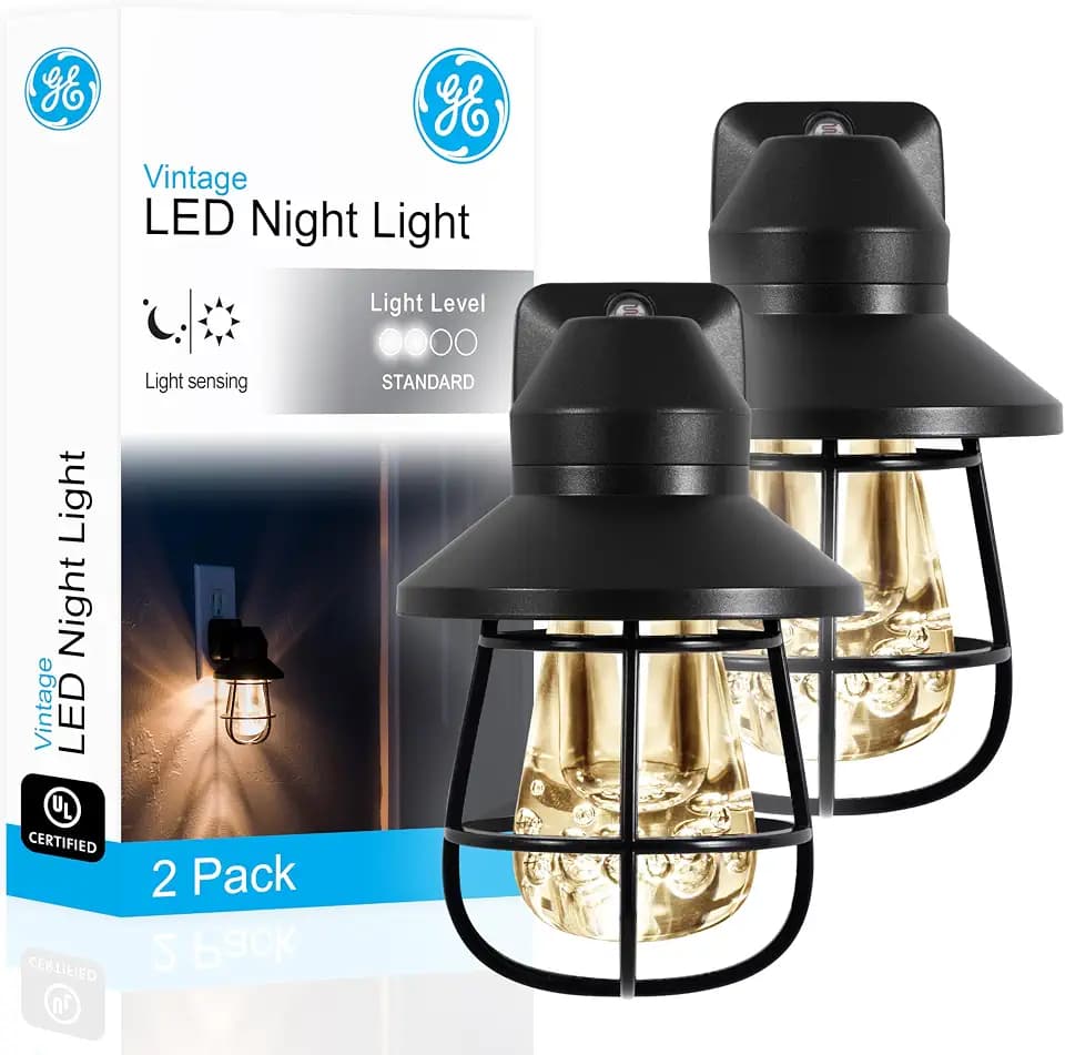 GE Plug in Farmhouse Night Light with Dusk to Dawn Sensor, 2 Pack