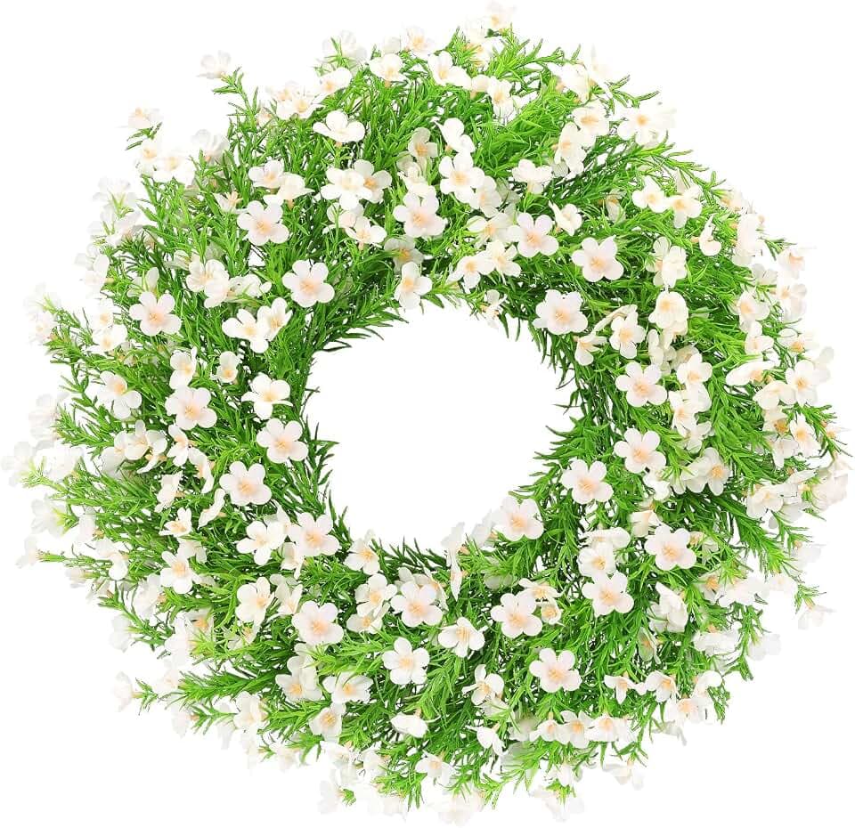 24 Inch White Artificial Forsythia Silk Front Door Wreath
