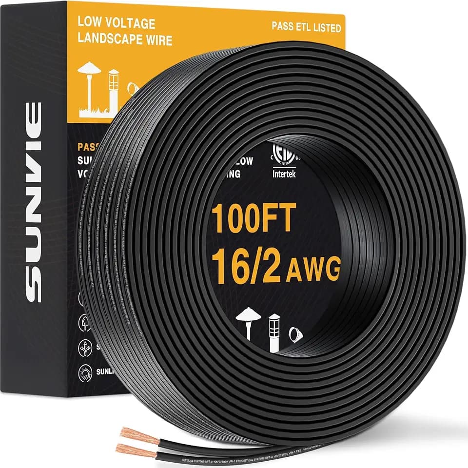 SUNVIE 100FT 16/2 Low Voltage Landscape Wire ETL Listed Copper Wire 16AWG