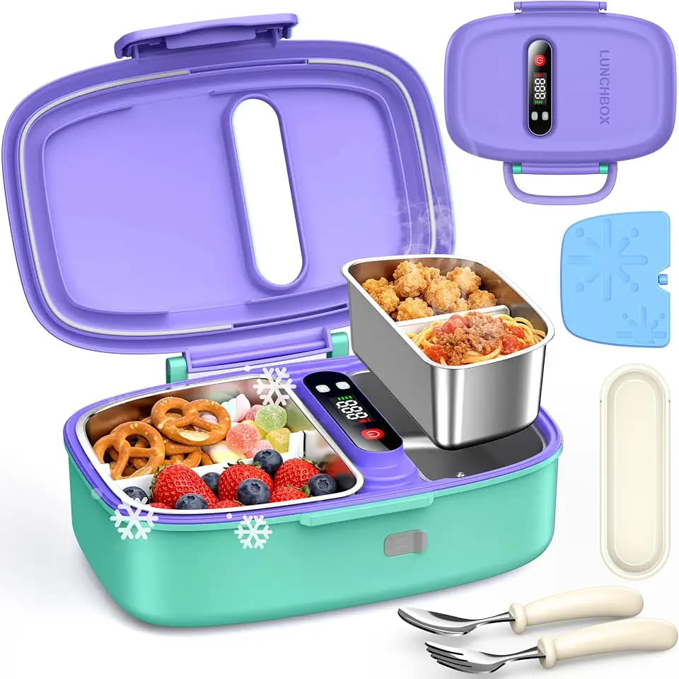 EAST OAK Cordless Electric Lunch Box for Kids with Ice Pack Portable Purple