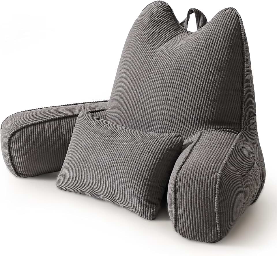 Patented Design Reading Pillow for Bed & Couch, Dark Grey