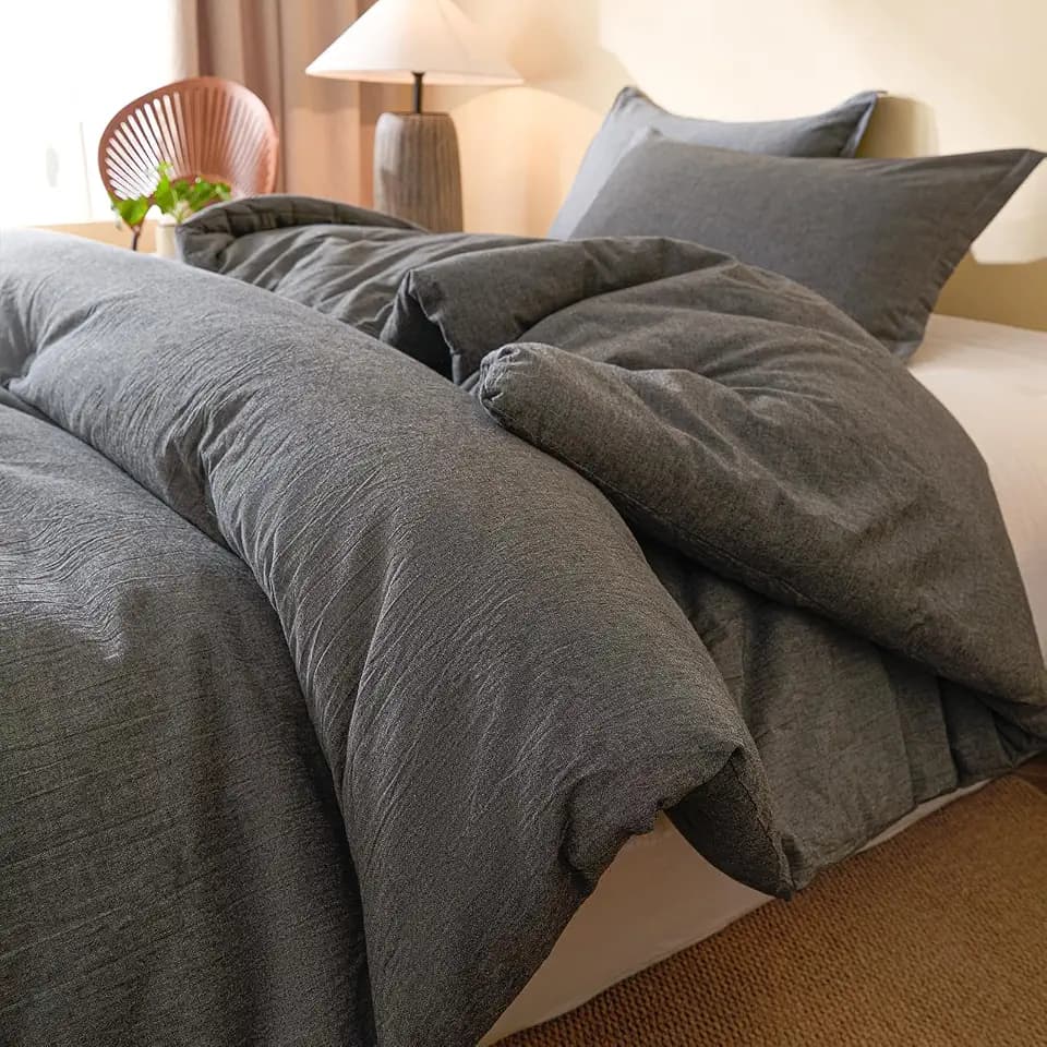 100% Cotton Comforter Set Queen Size – Reversible Yarn-Dyed Design, Soft Washed Cotton on Both Sides, Lightweight All-Season Bedding, Machine Washable(Black Grey, 90”x90”)