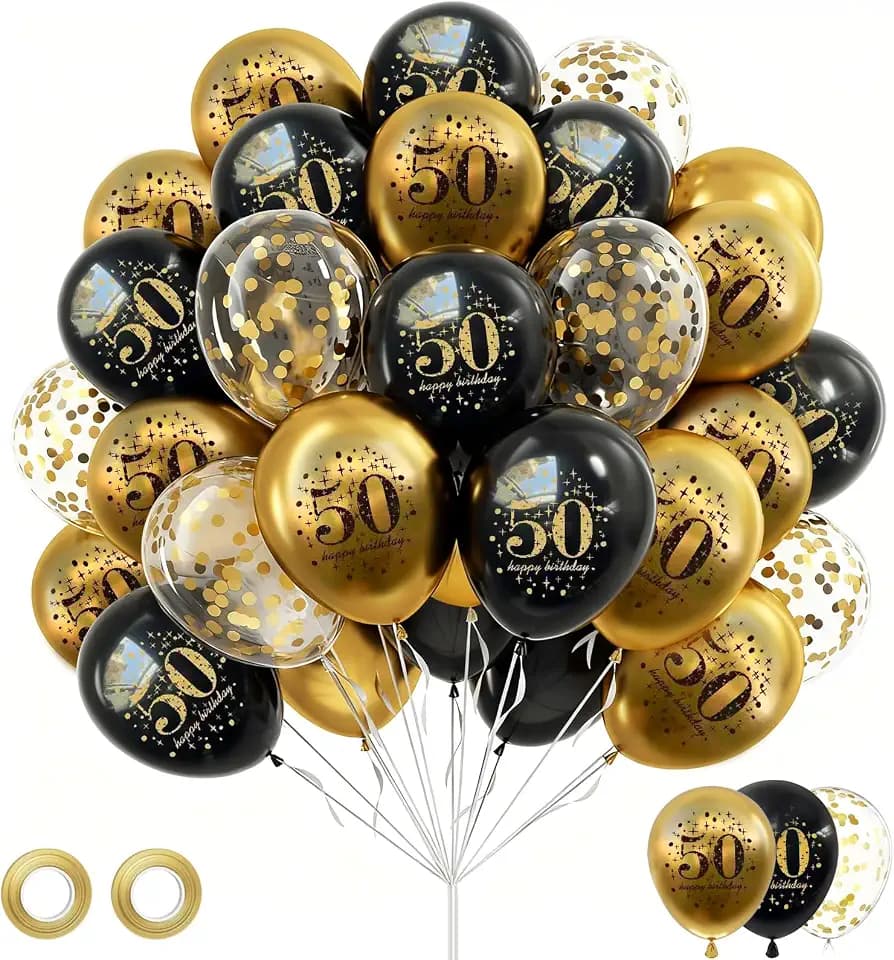50th Happy Birthday Balloons Black Gold for 50 Years Old Him Her Men Women