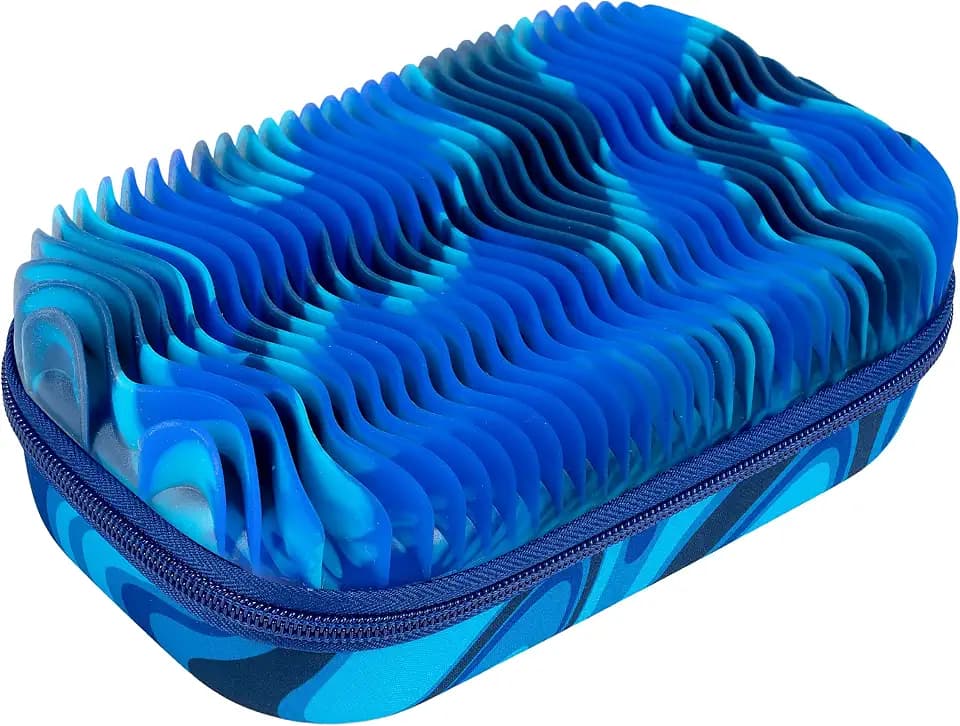 ZIPIT Wavy Pencil Case for Kids, Silicone Sensory Fidget Pencil Box, Blue