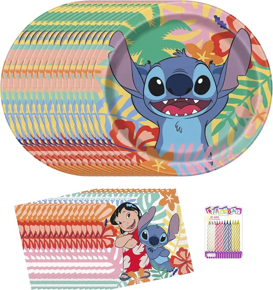 Stitch Party Supplies for 16 Dessert Plates & Lunch Napkins