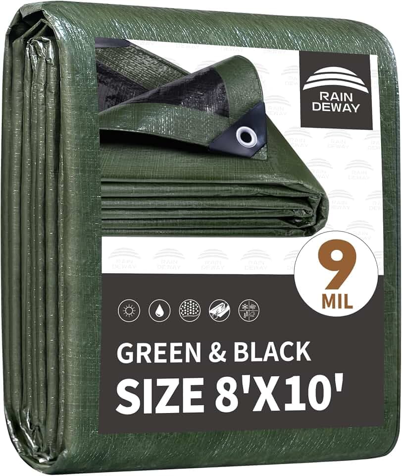 RAINDEWAY 8x10 Feet Tarp Waterproof 9Mil Multipurpose Poly Tarps Cover