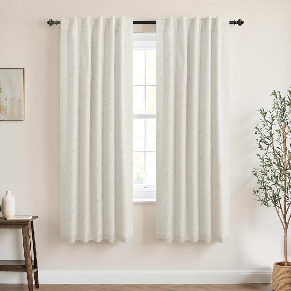 KOUFALL Linen Blackout Curtains 60 Inch Length, 2 Panels Set 5FT 5 FT Long Boho Black Out Curtains for Bedroom