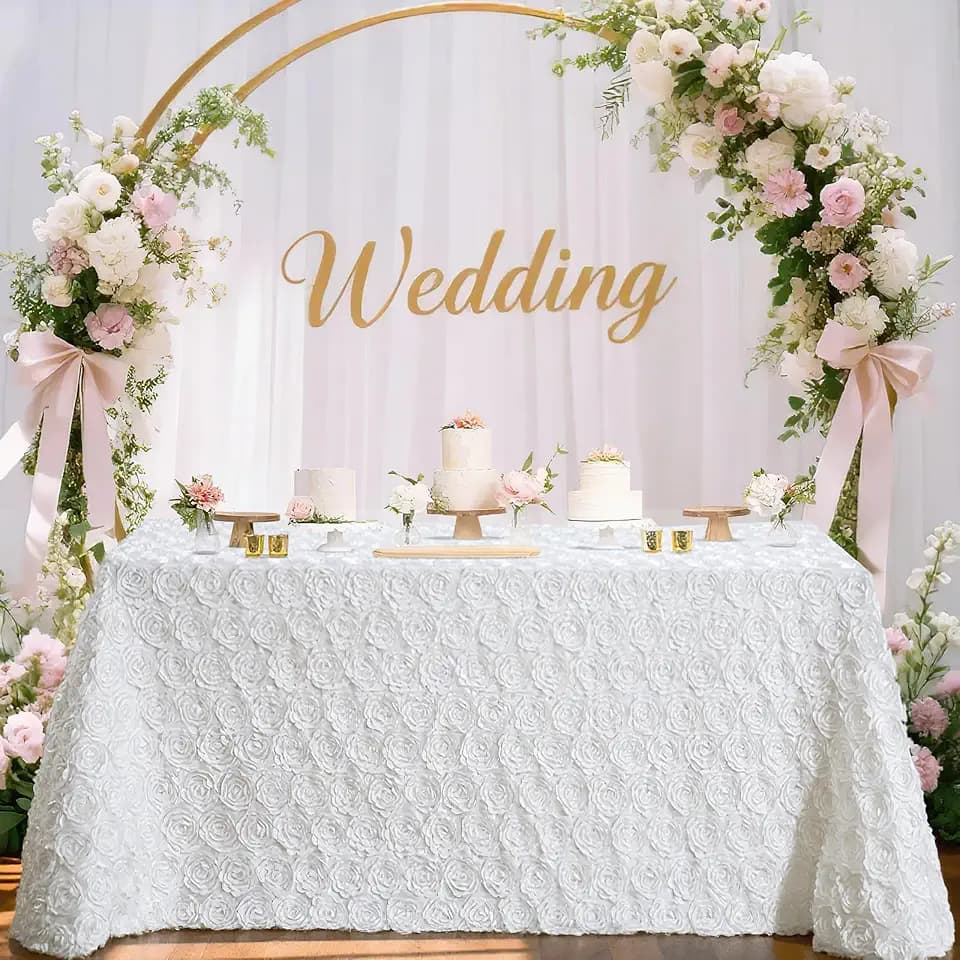 B-COOL White Tablecloth 90x132 Inch White Rosette Satin Table Cloth