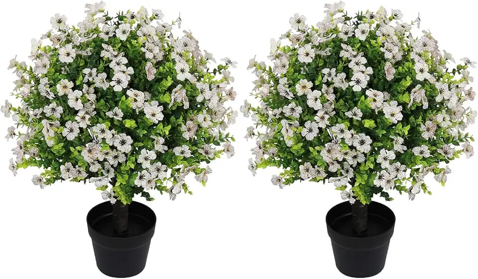 24" Artificial Potted Plants Outdoor, Faux Flowers UV Resistant