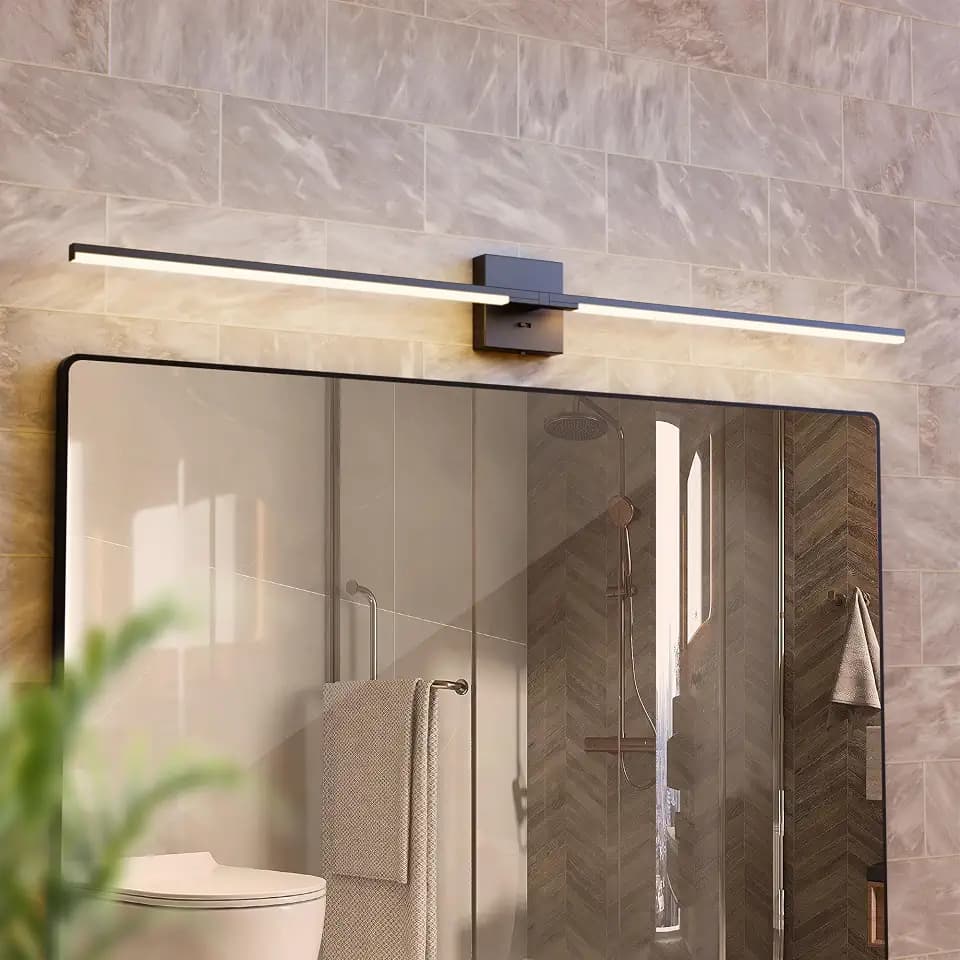 Vanity Lights 48 inch, 4-Level Brightness Built-in Dimmer, 28W Dimmable 5CCT Bathroom Light Fixtures Over Mirror, Black Vanity Lights for Bathroom Mirror Cabinets Bedroom-FCC ETL Certified