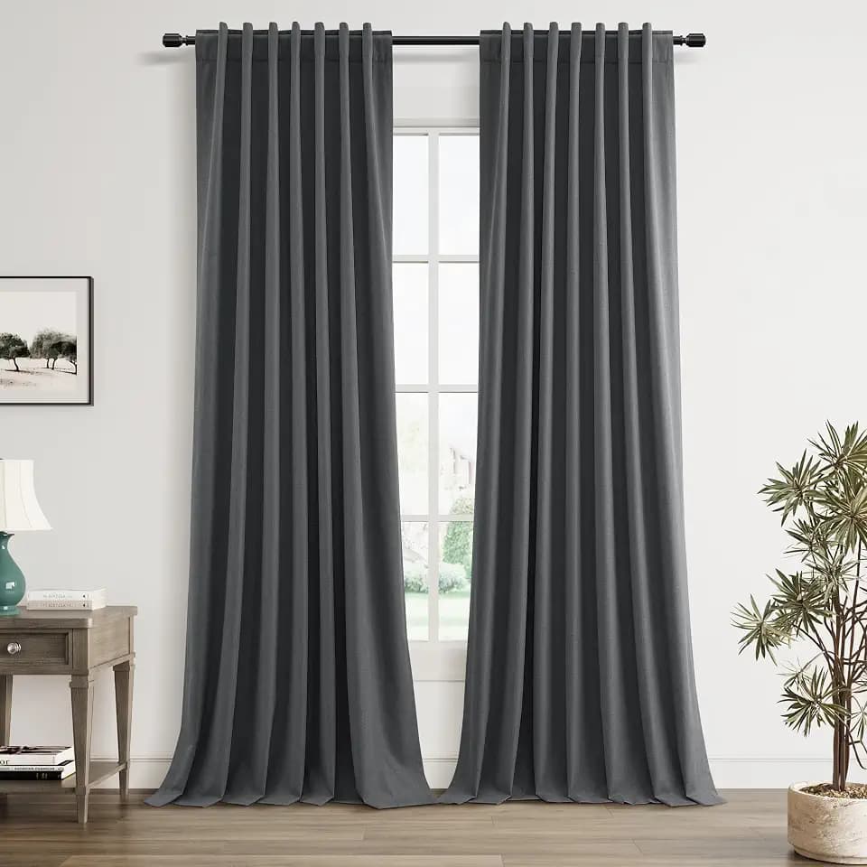 Guken 100% Blackout Curtains 84 Inch Length 2 Panels Set for Living Room Bedroom Back Tab Thermal Insulated Black Out Linen Drapes Room Darkening Blazer Grey,52x84
