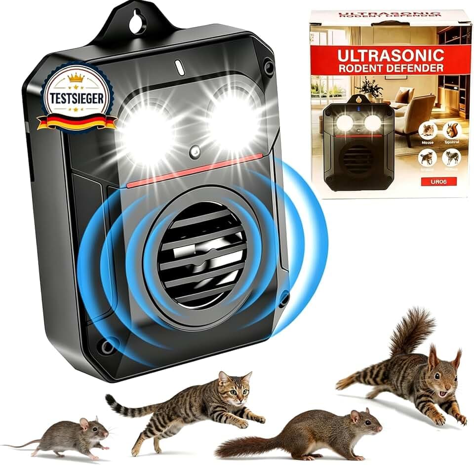 Marderschreck Auto,Marderschreck Dachboden mit Blitzlicht,Katzenschreck Ultraschall Testsieger,15–55 kHz,IP65 Wasserdicht,Mauseschreck für Garage,Dachboden und Garten