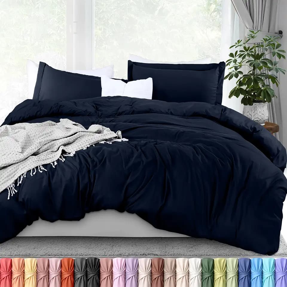 Duvet Cover Full, 3 Piece Cotton Like Polyester with Zipper Closure, Navy